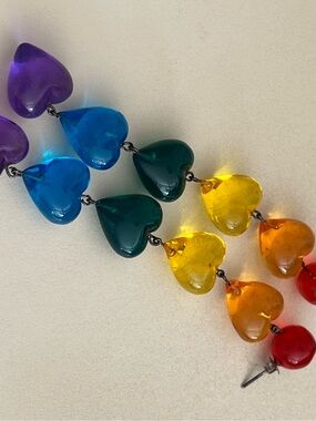 Rainbow Heart Link Necklace - Multicolored Acrylic Hearts